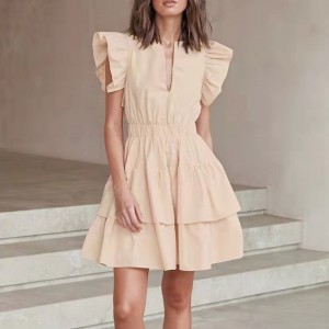 유럽 ​​및 미국 새로운 섹시 V- 넥 짧은 슬림 케이크 치마